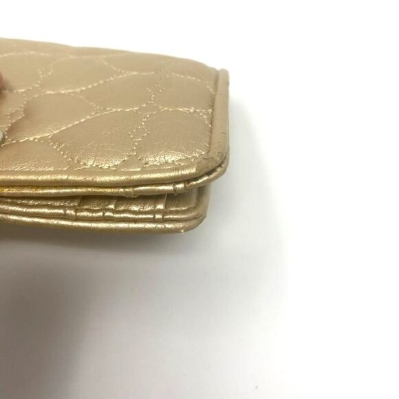 Lulu Gold Quilted Hearts Bifold Wallet Preowned Card Slots Coin Compartment - Picture 8 of 11